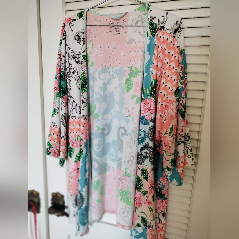 Lilac & London Women's XXL Floral Tropical Print Robe Kimono Missing Belt